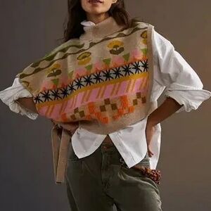 Anthropologie Maeve Asymmetrical Tie Knit Sweater Vest